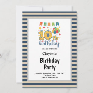 Blauwe/Vanilla Stripes, 10e verjaardag Kaart