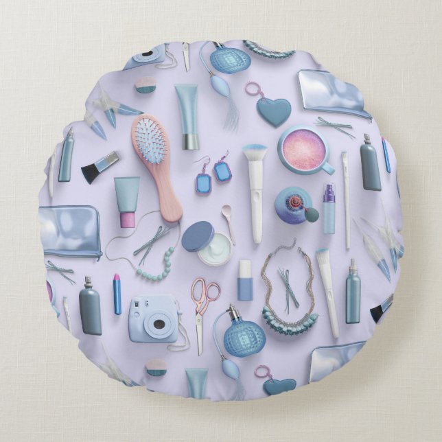 Blauwe Vanity-tabel Rond Kussen (Voorkant)
