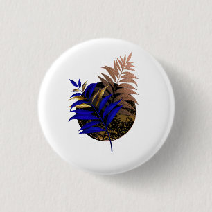 Blauwe varen op zwarte cirkel ronde button 3,2 cm
