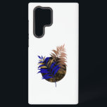 Blauwe varen op zwarte cirkel samsung galaxy hoesje<br><div class="desc">Asymmetrische,  ongebruikelijke,  bloemrijke compositie van goud en ultramarijn,  blauwe varentak met zwarte textuurcirkel op witte achtergrond. Varentak.</div>