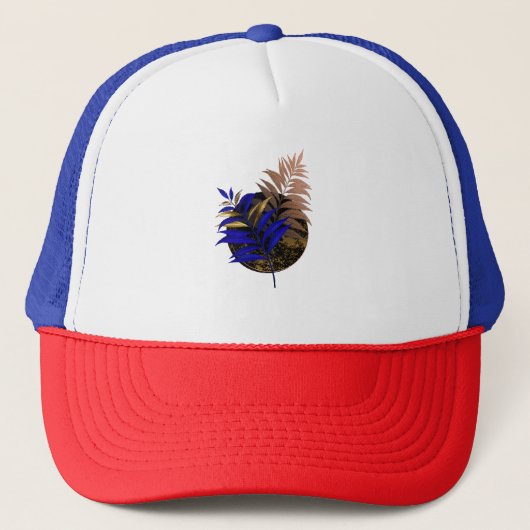 Blauwe varen op zwarte cirkel trucker pet (Voorkant)