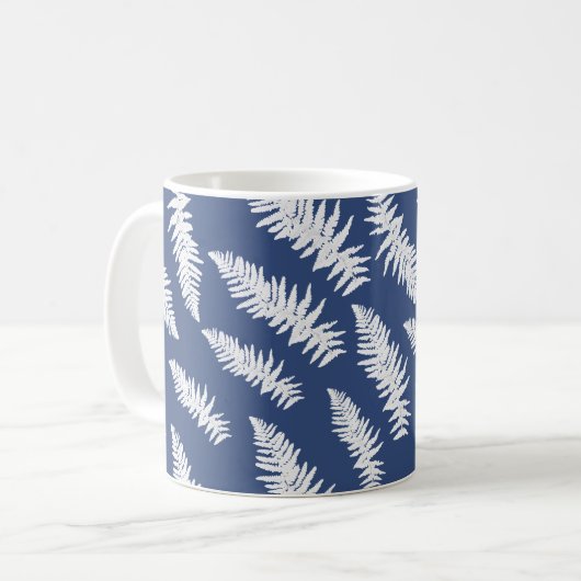 Blauwe varen patroon botanisch koffiemok (Voorkant links)