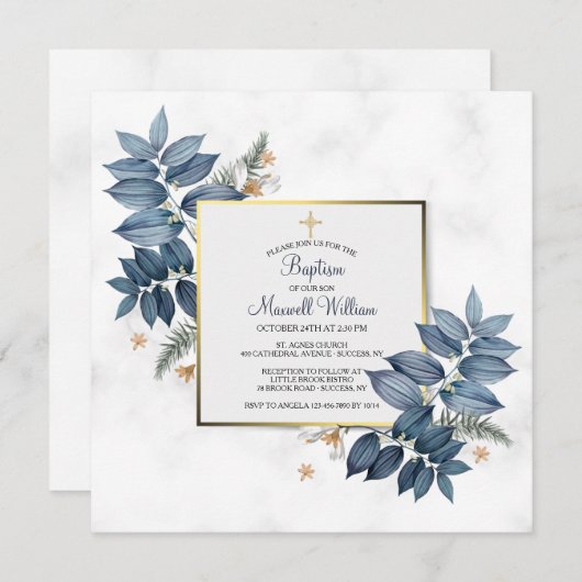 Blauwe varens religieuze uitnodiging (Voorkant / Achterkant)