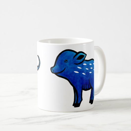 Blauwe Varkenshaar Mok Kute Pig Kunst Unieke Varke (Voorkant rechts)