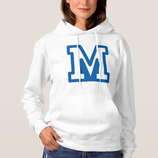 Blauwe varsity letter M monogram Hoodie (Voorkant)