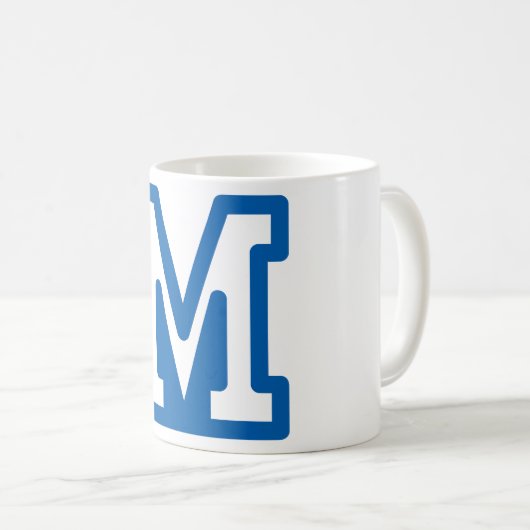 Blauwe varsity letter M monogram Koffiemok (Voorkant rechts)