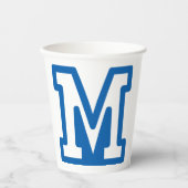 Blauwe varsity letter M monogram Papieren Bekers (Voorkant)