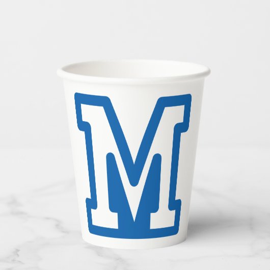 Blauwe varsity letter M monogram Papieren Bekers (Voorkant)