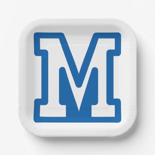 Blauwe varsity letter M monogram Papieren Bordje (Voorkant)
