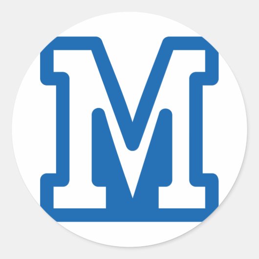 Blauwe varsity letter M monogram Ronde Sticker (Voorkant)