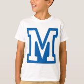 Blauwe varsity letter M monogram T-shirt (Voorkant)