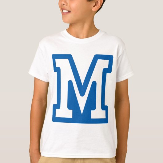 Blauwe varsity letter M monogram T-shirt (Voorkant)