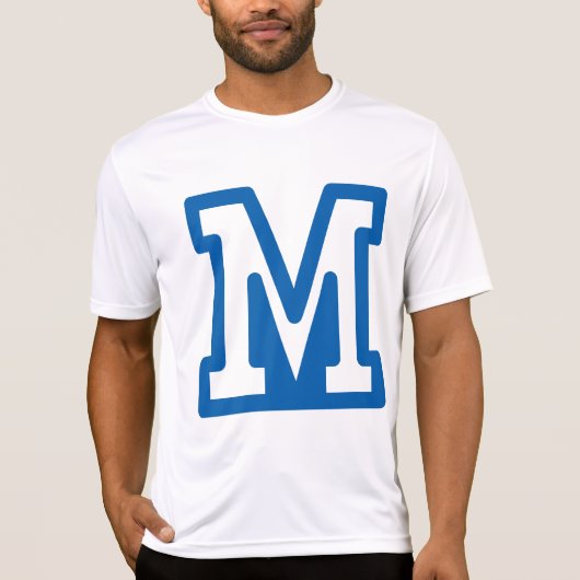 Blauwe varsity letter M monogram T-shirt (Voorkant)