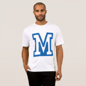 Blauwe varsity letter M monogram T-shirt (Voorkant volledig)