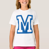 Blauwe varsity letter M monogram T-shirt (Voorkant)