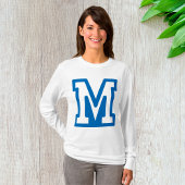 Blauwe varsity letter M monogram T-shirt