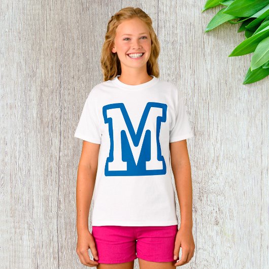 Blauwe varsity letter M monogram T-shirt
