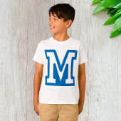 Blauwe varsity letter M monogram T-shirt