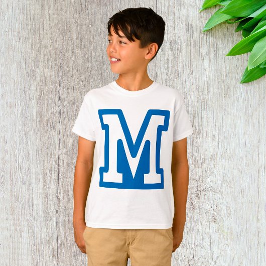Blauwe varsity letter M monogram T-shirt