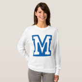 Blauwe varsity letter M monogram T-shirt (Voorkant volledig)