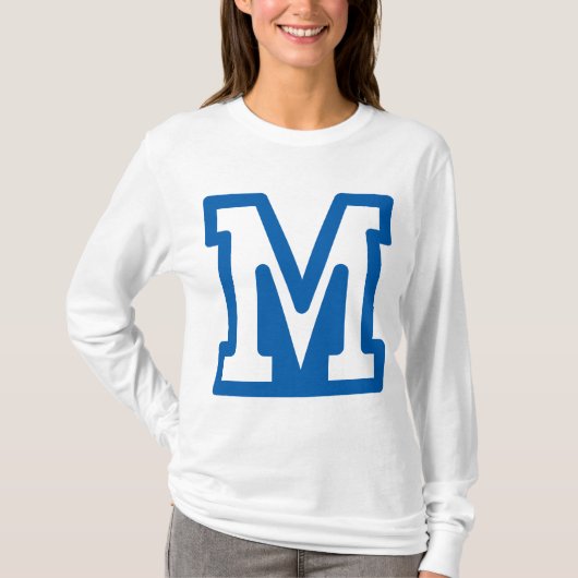 Blauwe varsity letter M monogram T-shirt (Voorkant)