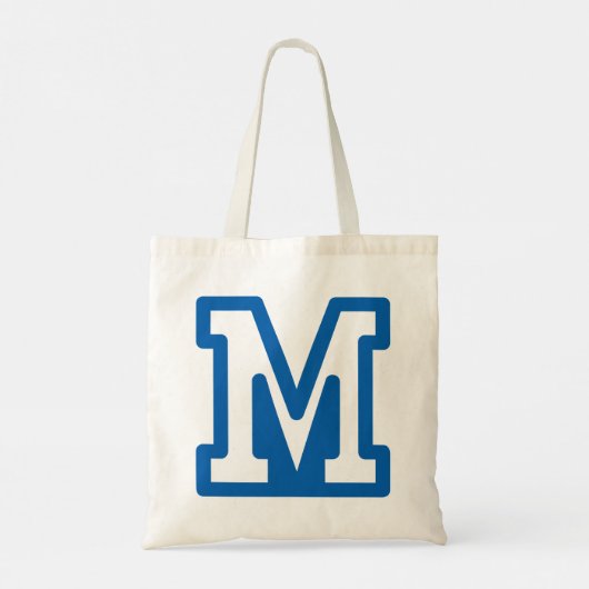 Blauwe varsity letter M monogram Tote Bag (Achterkant)