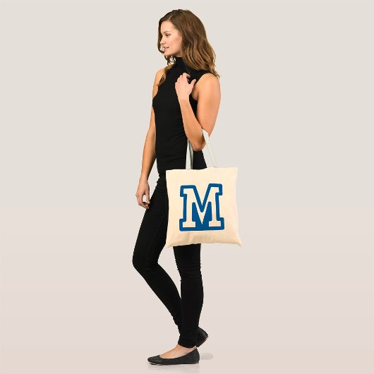 Blauwe varsity letter M monogram Tote Bag