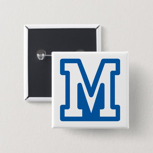 Blauwe varsity letter M monogram Vierkante Button 5,1 Cm (Voorkant /achterkant)