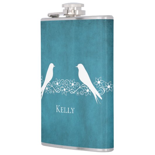 Blauwe vedervlinderbloemkolf - Aangepaste maatkolf Heupfles (Links)