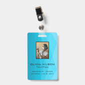 Blauwe veelhoekige en foto badge (Voorzijde met clip)