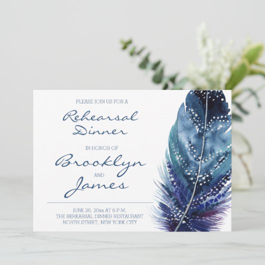 Blauwe Veer Huwelijksproef Uitnodigingen (Staand voorkant)