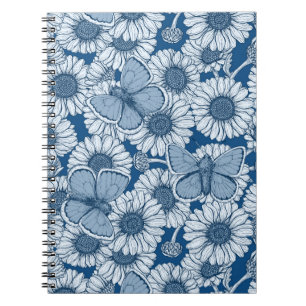 Blauwe veer, wilde bloemen, madijsoorten notitieboek