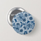 Blauwe veer, wilde bloemen, madijsoorten ronde button 5,7 cm (Voorkant /achterkant)