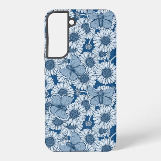 Blauwe veer, wilde bloemen, madijsoorten samsung galaxy hoesje (Achterkant)