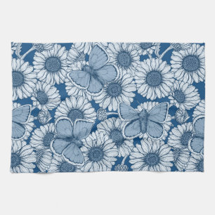 Blauwe veer, wilde bloemen, madijsoorten theedoek