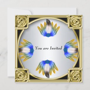 Blauwe Veer Zilver Goud Frame Kaart