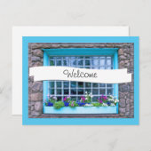 Blauwe vensterdoos met de Aangepaste Fotografie va Briefkaart (Voorkant / Achterkant)