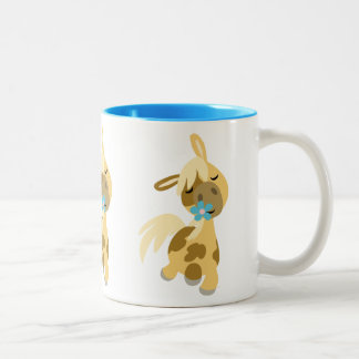 Blauwe ventilator en Cartoon Pony Tweekleurige Koffiemok