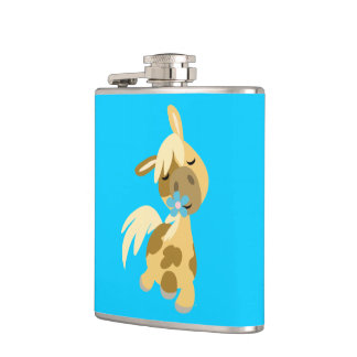 Blauwe ventilator en Pony van de Cartoon Heupfles