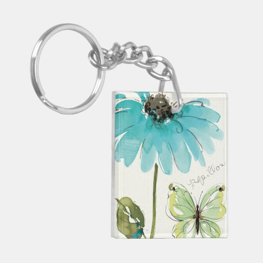 Blauwe ventilator en vlinder sleutelhanger (Voorkant Links)