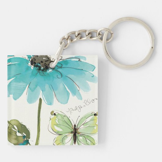 Blauwe ventilator en vlinder sleutelhanger (Achterkant)