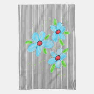 Blauwe ventilatoren met zwarte en witte strepen theedoek