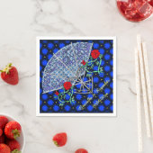 Blauwe ventilatoren, zilveren harten en rode rozen servet (Insitu)