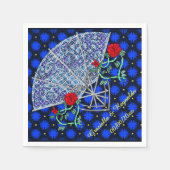 Blauwe ventilatoren, zilveren harten en rode rozen servet (Voorkant)