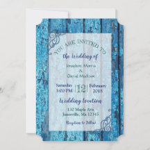 Blauwe verblindende Weaer Wood Wedding Invitations