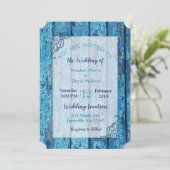 Blauwe verblindende Weaer Wood Wedding Invitations Kaart (Staand voorkant)