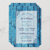 Blauwe verblindende Weaer Wood Wedding Invitations Kaart (Voorkant / Achterkant)