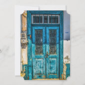 Blauwe Verdrietige Rustieke Deur Bruiloft Uitnodig Kaart (Achterkant)