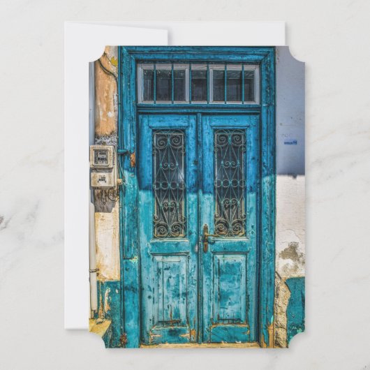 Blauwe Verdrietige Rustieke Deur Bruiloft Uitnodig Kaart (Achterkant)