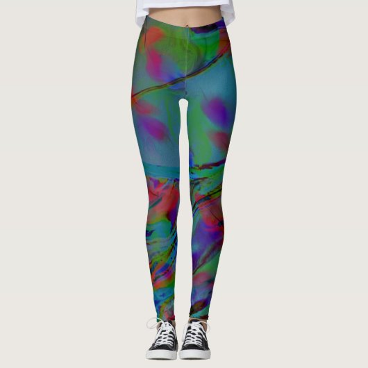blauwe veren abstract leggings (Voorkant)